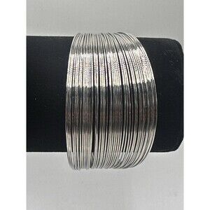 Silver Tone Multi Wire Cuff Bracelet Wide Stacked Bangle Look Open Modern
